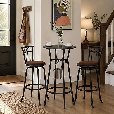 Lufeiya 3 Piece Counter Height Dining Table Set with 2 Chairs, Fabric Seats and Metal Backrest