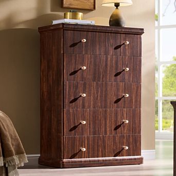 Modern 5 Drawer Dresser, 42" Tall Wood Chest of Drawers with Metal Handles for Bedroom Living Room