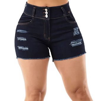 Women's High Waisted Distressed Denim Shorts, Stretchy Frayed Hem Summer Shorts