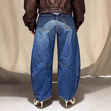 Women's High Waisted Barrel Leg Jeans, Baggy Balloon Denim Pants