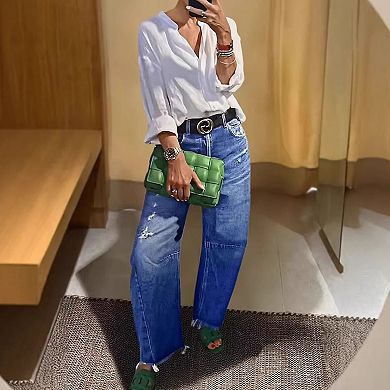 Women's High Waisted Barrel Leg Jeans, Baggy Balloon Denim Pants