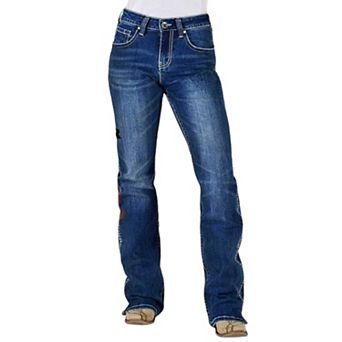 Women's Fleece-Lined Western Stitch Bootcut Jeans, Dark Wash Winter Denim Pants