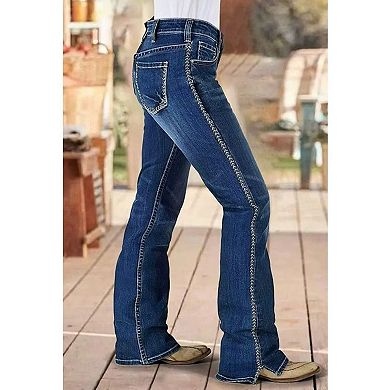 Women's Fleece-Lined Western Stitch Bootcut Jeans, Dark Wash Winter Denim Pants
