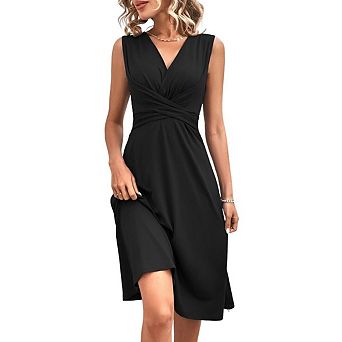 Women's Summer V Neck Wrap Dress Sleeveless Evening Wedding Guest Formal Dresses
