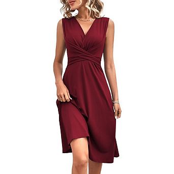 Women's Summer V Neck Wrap Dress Sleeveless Evening Wedding Guest Formal Dresses