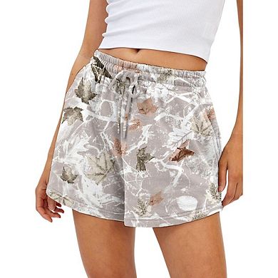 Women’s Camo Sweat Shorts Elastic Waist Drawstring Casual Lounge Athletic Maple Leaf Print Shorts