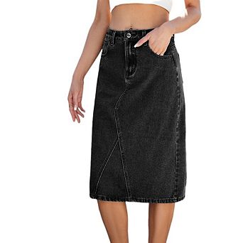 Women's High Waisted Denim Skirt Midi Maxi A Line Stretchy Casual Summer Work Skirt