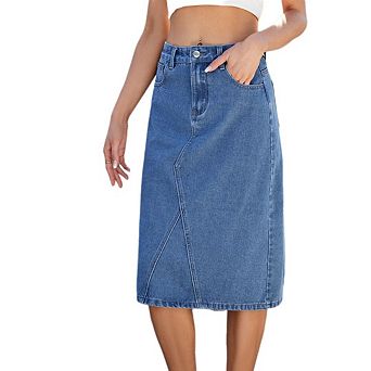 Women's High Waisted Denim Skirt Midi Maxi A Line Stretchy Casual Summer Work Skirt