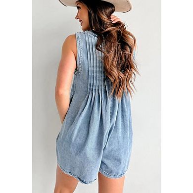 Women's Sleeveless V Neck Shorts Denim Romper Tie Front Ruffle Cute Loose Jean Short Overalls