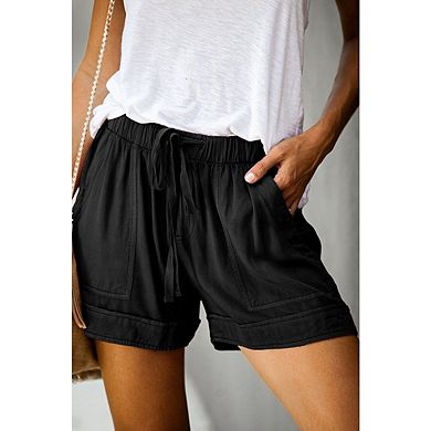 Women's Plus Size Comfy Drawstring Casual Elastic Waist Pocketed Loose Fit Shorts