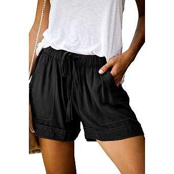 Women's Plus Size Comfy Drawstring Casual Elastic Waist Pocketed Loose Fit Shorts