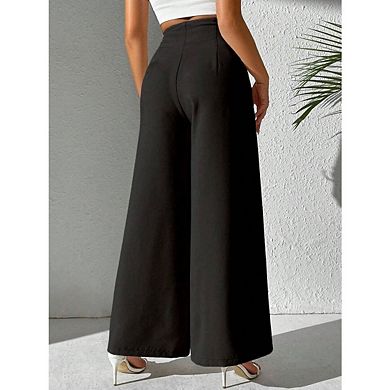 Women's Wide Leg Pull On Office Slacks Dress Solid Color Work Casual Trousers