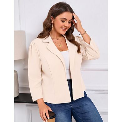 Women's Plus Size Open Front Office Work Business Casual Lightweight Summer Crop Suit Blazer