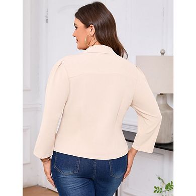 Women's Plus Size Open Front Office Work Business Casual Lightweight Summer Crop Suit Blazer