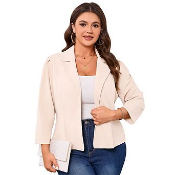 Women's Plus Size Open Front Office Work Business Casual Lightweight Summer Crop Suit Blazer