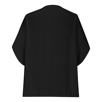 Women's Eyelet Crochet Cardigans Casual Lightweight Short Sleeve Shirts Open Front Soft Cardigan