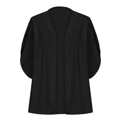 Women's Eyelet Crochet Cardigans Casual Lightweight Short Sleeve Shirts Open Front Soft Cardigan