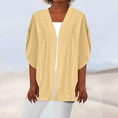 Women's Eyelet Crochet Cardigans Casual Lightweight Short Sleeve Shirts Open Front Soft Cardigan