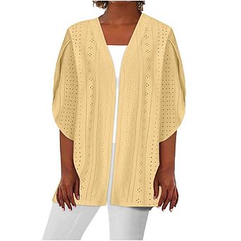Women's Eyelet Crochet Cardigans Casual Lightweight Short Sleeve Shirts Open Front Soft Cardigan
