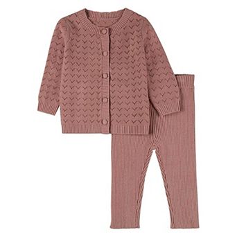 Chevron Knit Cardigan With Scallped Neck 2 pc Set