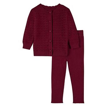Chevron Knit Cardigan With Scallped Neck 2 pc Set