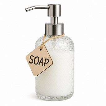 CASAFOYER Glass Soap Dispenser (15 Oz), Refillable Dishwash Liquid Dispenser for Kitchen (White)