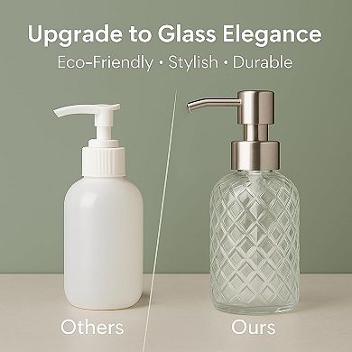 CASAFOYER Glass Soap Dispenser (15 Oz), Refillable Dishwash Liquid Dispenser for Kitchen (White)
