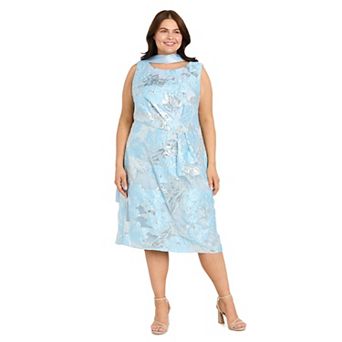 Plus Size R&M Richards Metallic Jacquard Dress with Scarf