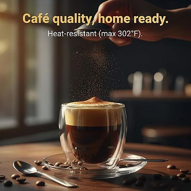CASAFOYER Double Walled Coffee Cups With Handle (Set of 4- 9 Oz), Heat Resistant Borosilicate Glass