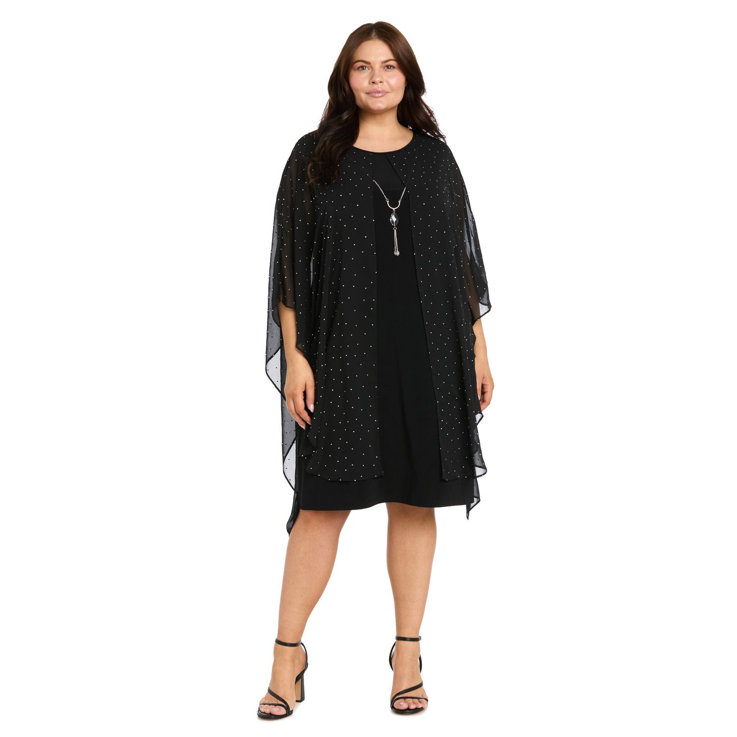 Женские платья R&M Richards Plus Size R&M Richards Studded Flyaway Poncho Dress with Necklace