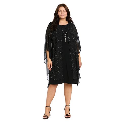 Женские платья R&M Plus Size R&M Richards Studded Flyaway Poncho Dress with Necklace