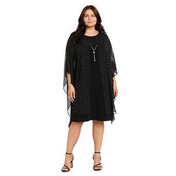Plus Size R&M Richards Studded Flyaway Poncho Dress with Necklace