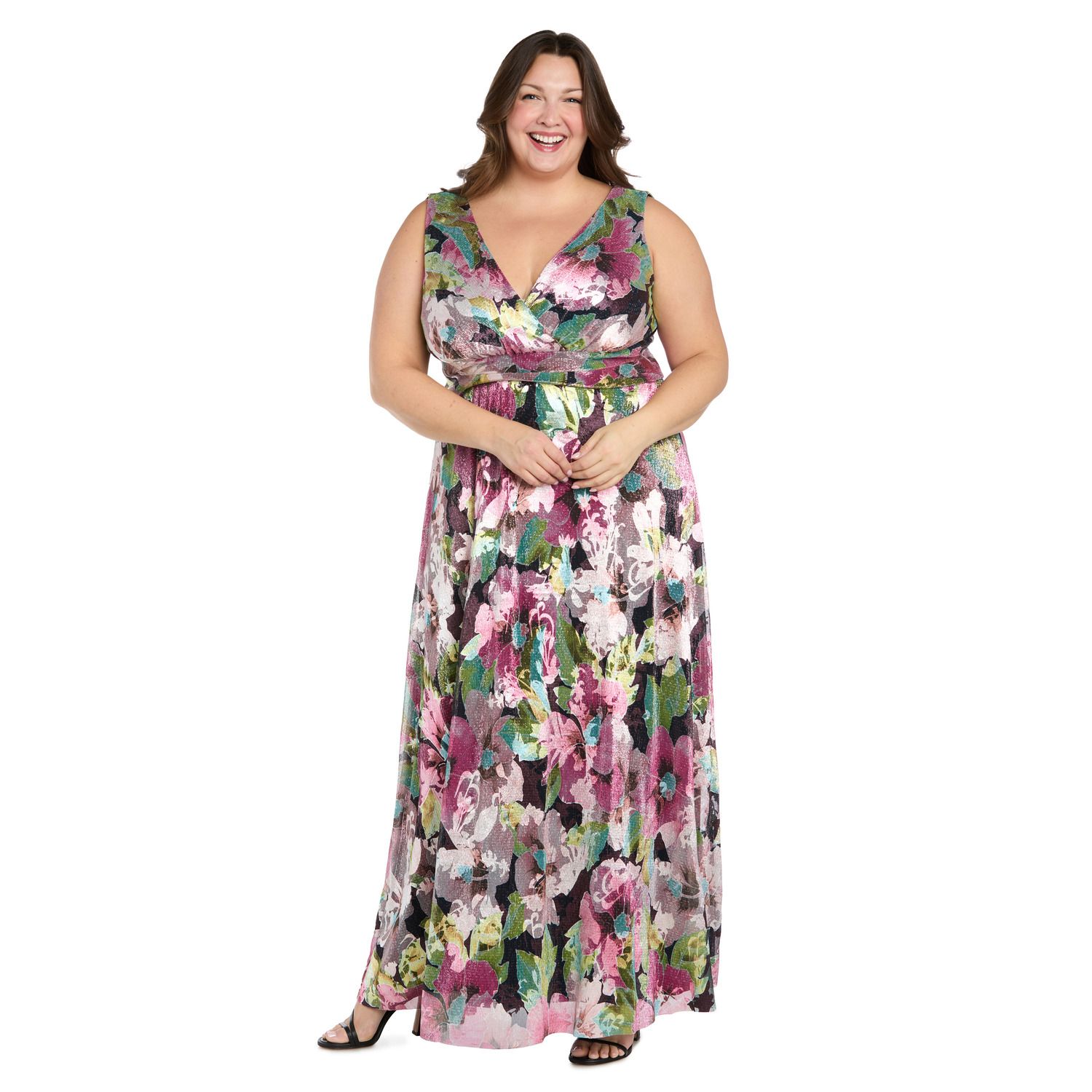 Женские платья R&M Richards Plus Size R&M Richards Sculpted Waist Foil-Print Evening Dress