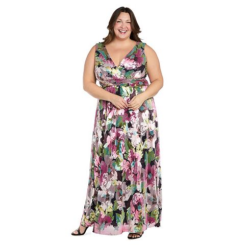 Женские платья R&M Plus Size R&M Richards Sculpted Waist Foil-Print Evening Dress