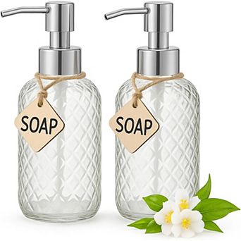 CASAFOYER Glass Soap Dispenser (15 Oz - Pack of 2), Refillable Dishwash Liquid Dispenser for Kitchen