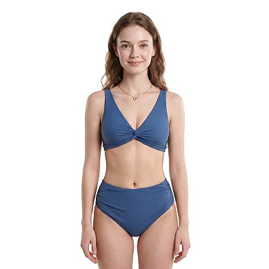 Charmo Women Knot Front V Neck Adjustable Strap High Waist Ruched Bikini Set