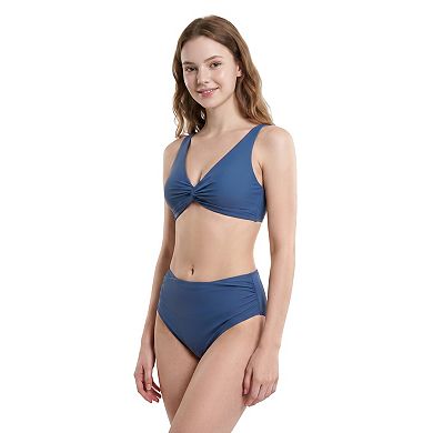 Charmo Women Knot Front V Neck Adjustable Strap High Waist Ruched Bikini Set