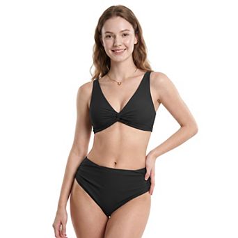 Charmo Women Knot Front V Neck Adjustable Strap High Waist Ruched Bikini Set