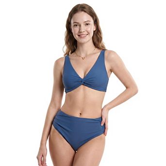 Charmo Women Knot Front V Neck Adjustable Strap High Waist Ruched Bikini Set