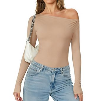 Avidlove Off Shoulder Bodysuit Womens Long Sleeve Body Suits One Piece Seamless Body Suit Soft