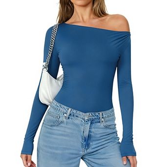 Avidlove Off Shoulder Bodysuit Womens Long Sleeve Body Suits One Piece Seamless Body Suit Soft
