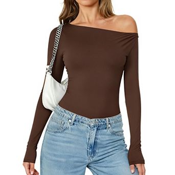 Avidlove Off Shoulder Bodysuit Womens Long Sleeve Body Suits One Piece Seamless Body Suit Soft