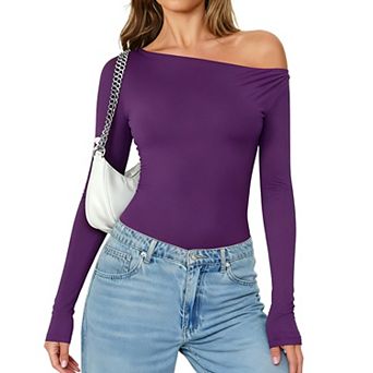Avidlove Off Shoulder Bodysuit Womens Long Sleeve Body Suits One Piece Seamless Body Suit Soft