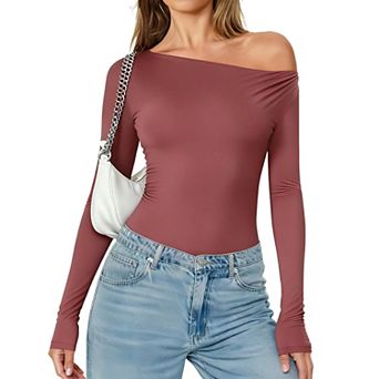 Avidlove Off Shoulder Bodysuit Womens Long Sleeve Body Suits One Piece Seamless Body Suit Soft