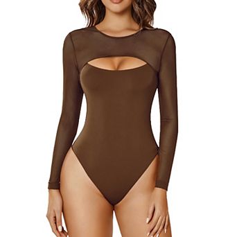Avidlove Women Round Neck Long Sleeve Double Lined Bodysuit Going Out Outfits For Women