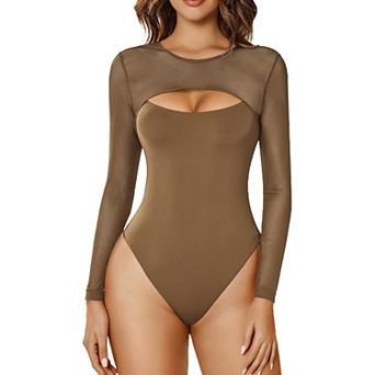 Avidlove Women Round Neck Long Sleeve Double Lined Bodysuit Going Out Outfits For Women