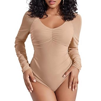 Avidlove Long Sleeve Bodysuits for Women V Neck Body suit Slimming Basic Tummy Control Shapewear
