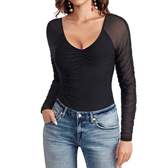 Avidlove Long Sleeve Bodysuits for Women V Neck Body suit Slimming Basic Tummy Control Shapewear