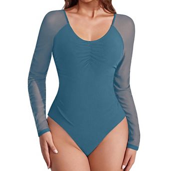 Avidlove Long Sleeve Bodysuits for Women V Neck Body suit Slimming Basic Tummy Control Shapewear