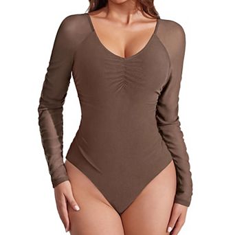 Avidlove Long Sleeve Bodysuits for Women V Neck Body suit Slimming Basic Tummy Control Shapewear